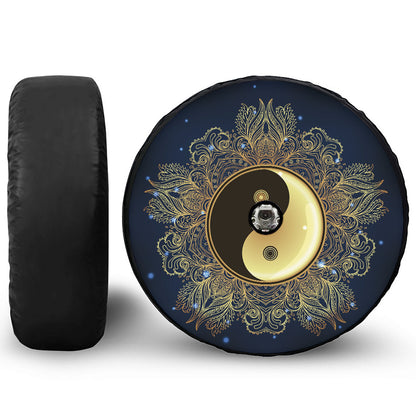 Gold Yin Yang Mandala Print Tire Cover With Camera Hole