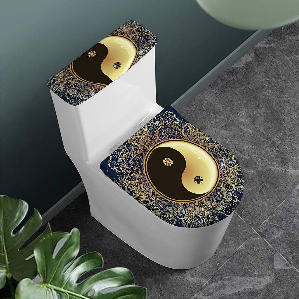 Gold Yin Yang Mandala Print Toilet Lid And Tank Cover Set
