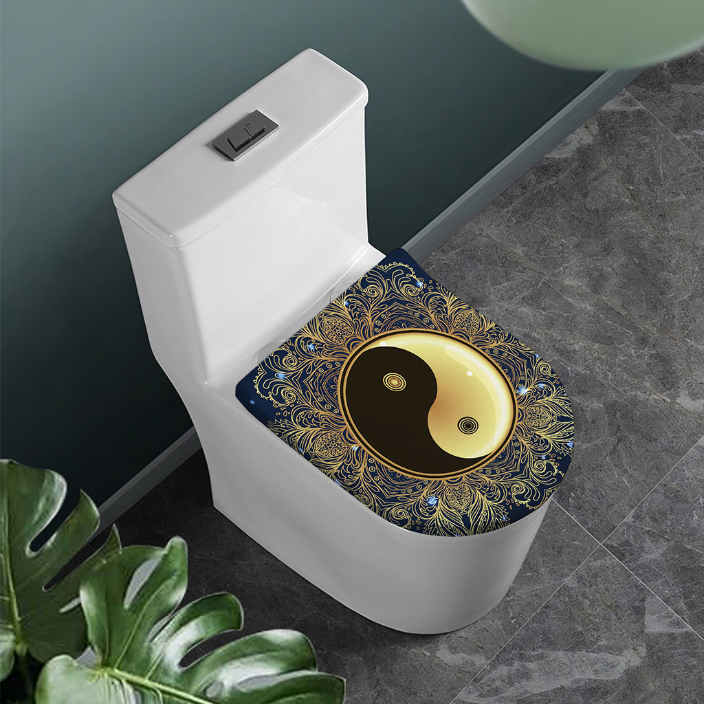 Gold Yin Yang Mandala Print Toilet Lid Cover