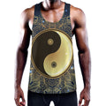 Gold Yin Yang Mandala Print Men's Workout Tank Top