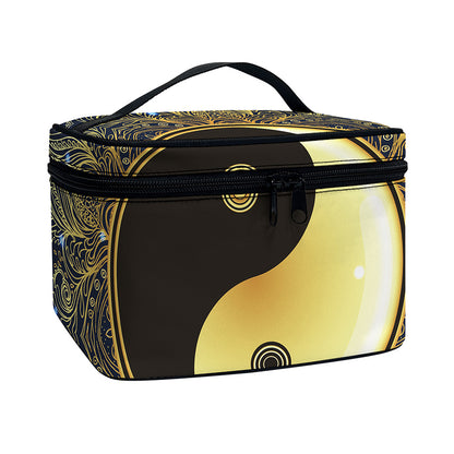 Gold Yin Yang Mandala Print Travel Makeup Bag