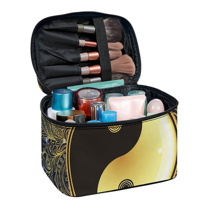 Gold Yin Yang Mandala Print Travel Makeup Bag