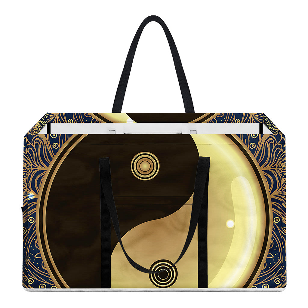 Gold Yin Yang Mandala Print Utility Tote Bag