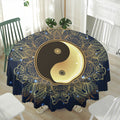 Gold Yin Yang Mandala Print Waterproof Round Tablecloth
