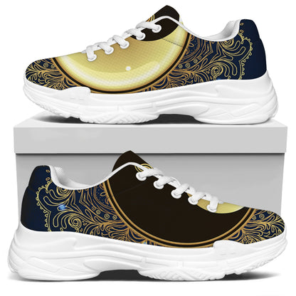 Gold Yin Yang Mandala Print White Chunky Shoes