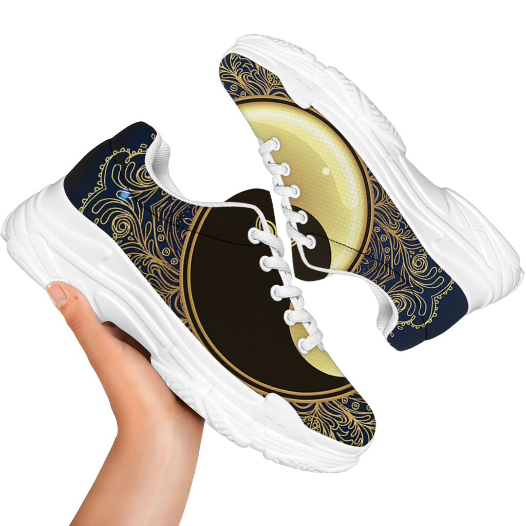 Gold Yin Yang Mandala Print White Chunky Shoes
