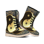 Gold Yin Yang Mandala Print Winter Boots