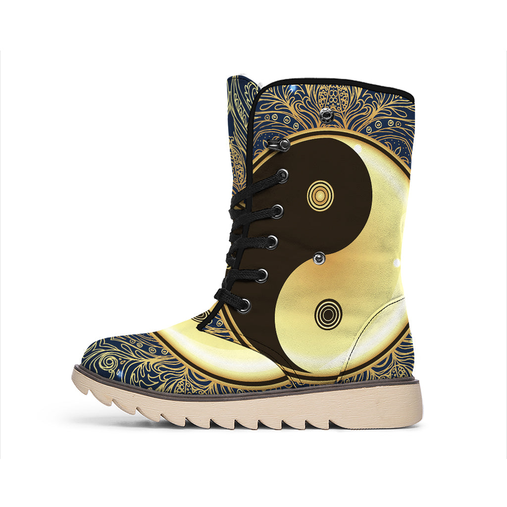 Gold Yin Yang Mandala Print Winter Boots