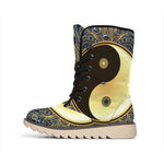 Gold Yin Yang Mandala Print Winter Boots