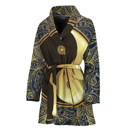 Gold Yin Yang Mandala Print Women's Bathrobe
