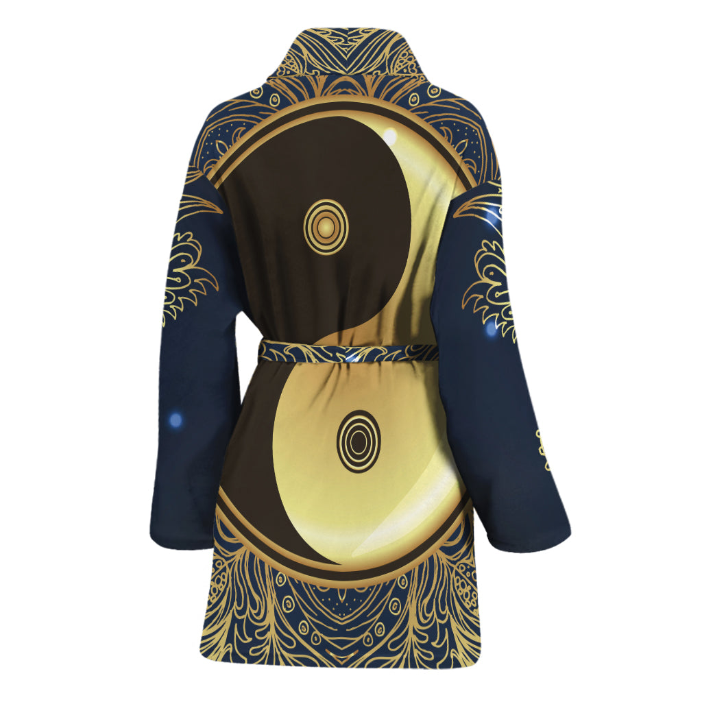 Gold Yin Yang Mandala Print Women's Bathrobe