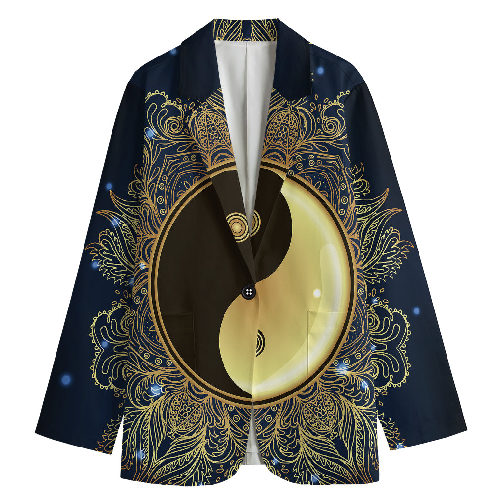 Gold Yin Yang Mandala Print Women's Blazer