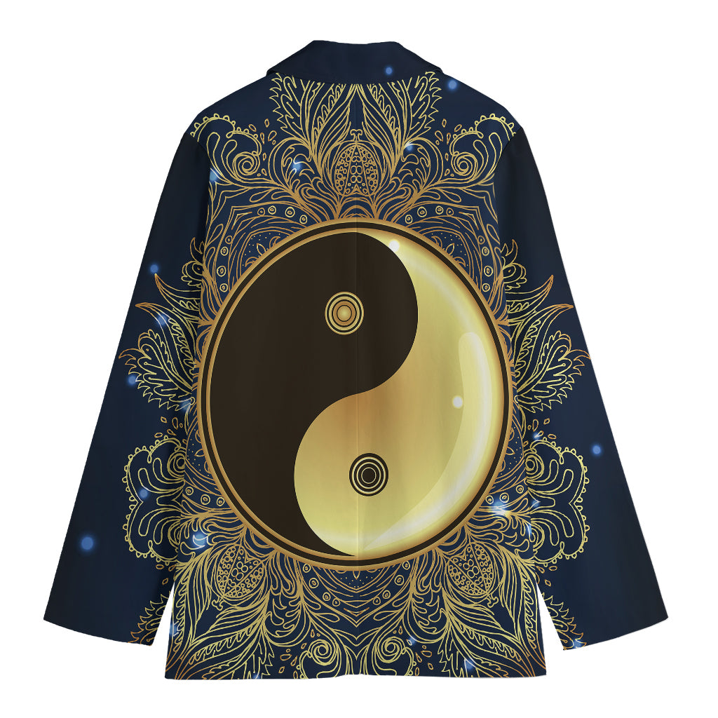 Gold Yin Yang Mandala Print Women's Blazer
