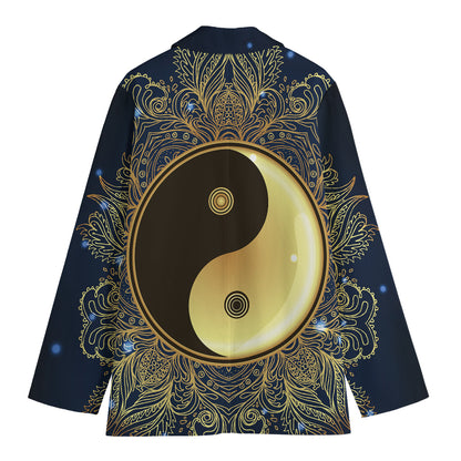 Gold Yin Yang Mandala Print Women's Blazer