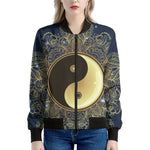 Gold Yin Yang Mandala Print Women's Bomber Jacket