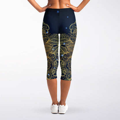 Gold Yin Yang Mandala Print Women's Capri Leggings