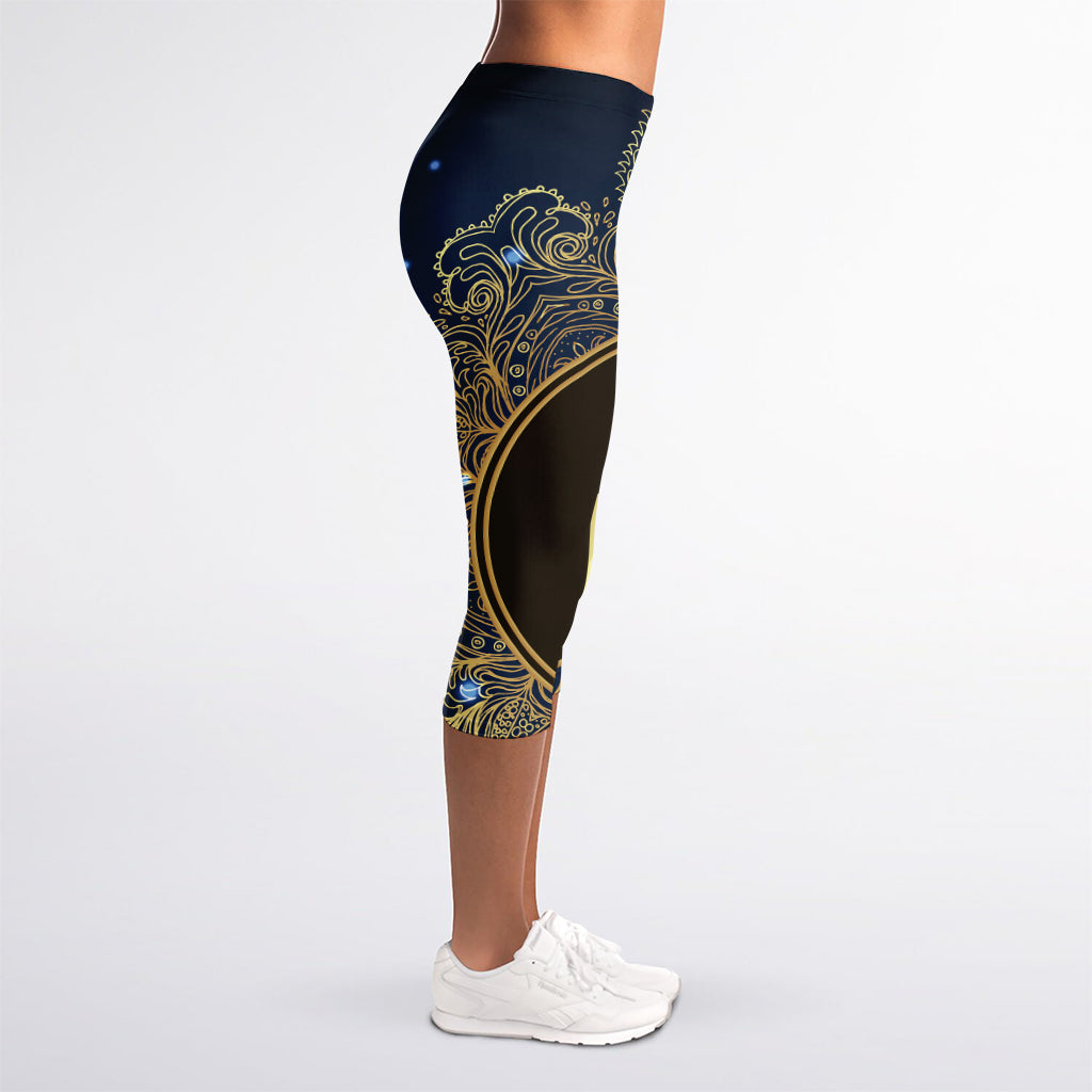 Gold Yin Yang Mandala Print Women's Capri Leggings