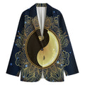 Gold Yin Yang Mandala Print Women's Cotton Blazer