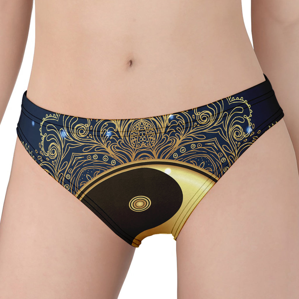 Gold Yin Yang Mandala Print Women's Panties