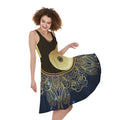 Gold Yin Yang Mandala Print Sleeveless Knee Length Dress