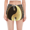 Gold Yin Yang Mandala Print Women's Split Running Shorts