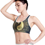 Gold Yin Yang Mandala Print Women's Sports Bra