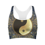 Gold Yin Yang Mandala Print Women's Sports Bra