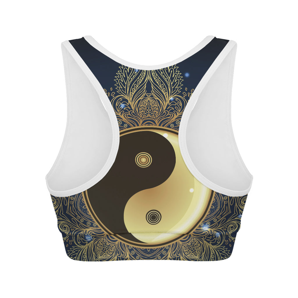 Gold Yin Yang Mandala Print Women's Sports Bra