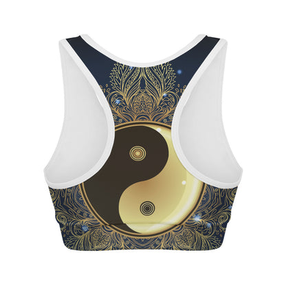 Gold Yin Yang Mandala Print Women's Sports Bra