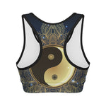 Gold Yin Yang Mandala Print Women's Sports Bra