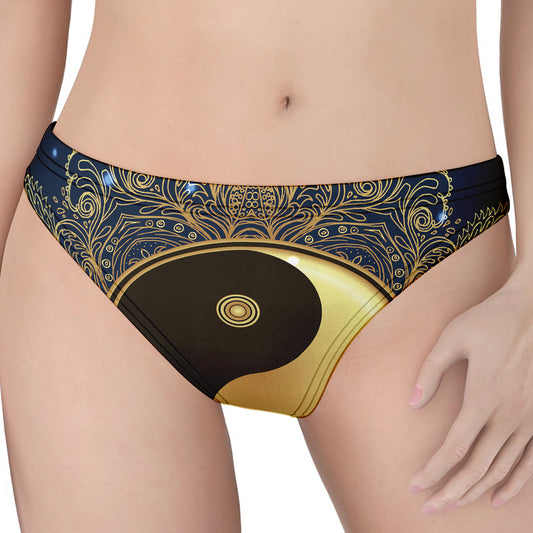 Gold Yin Yang Mandala Print Women's Thong