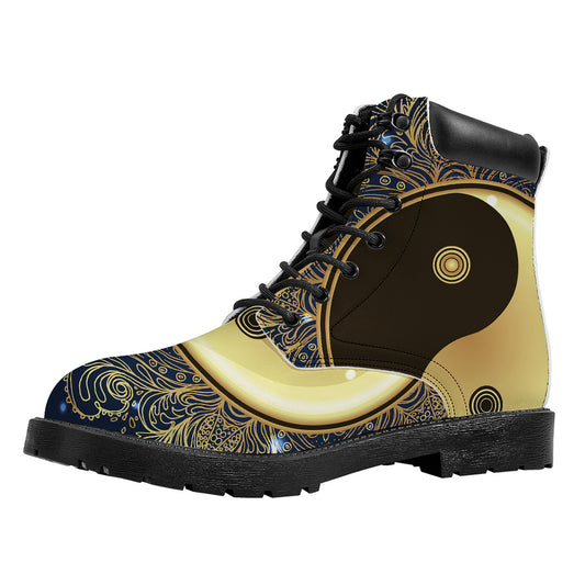 Gold Yin Yang Mandala Print Work Boots