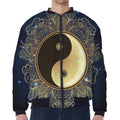 Gold Yin Yang Mandala Print Zip Sleeve Bomber Jacket