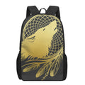 Golden Bohemian Howling Wolf Print 17 Inch Backpack