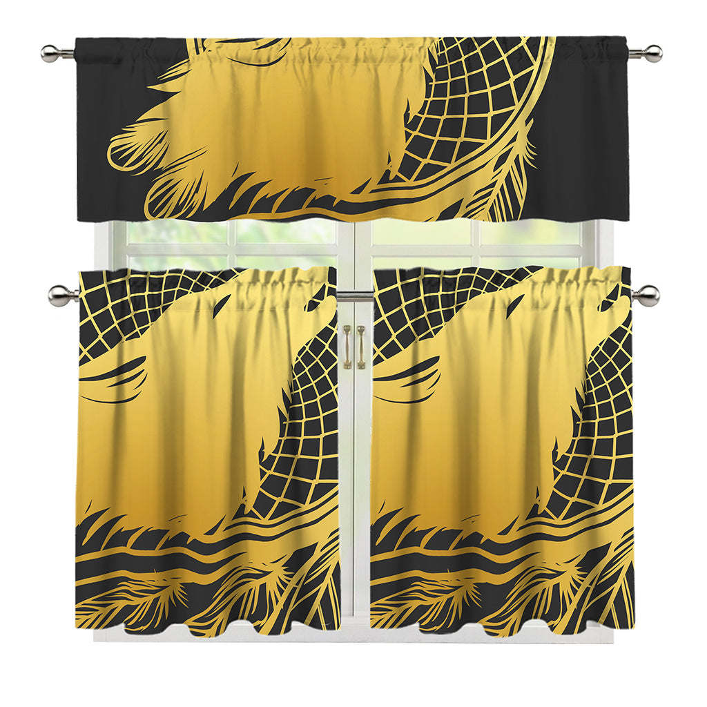 Golden Bohemian Howling Wolf Print 3 Piece Kitchen Curtains