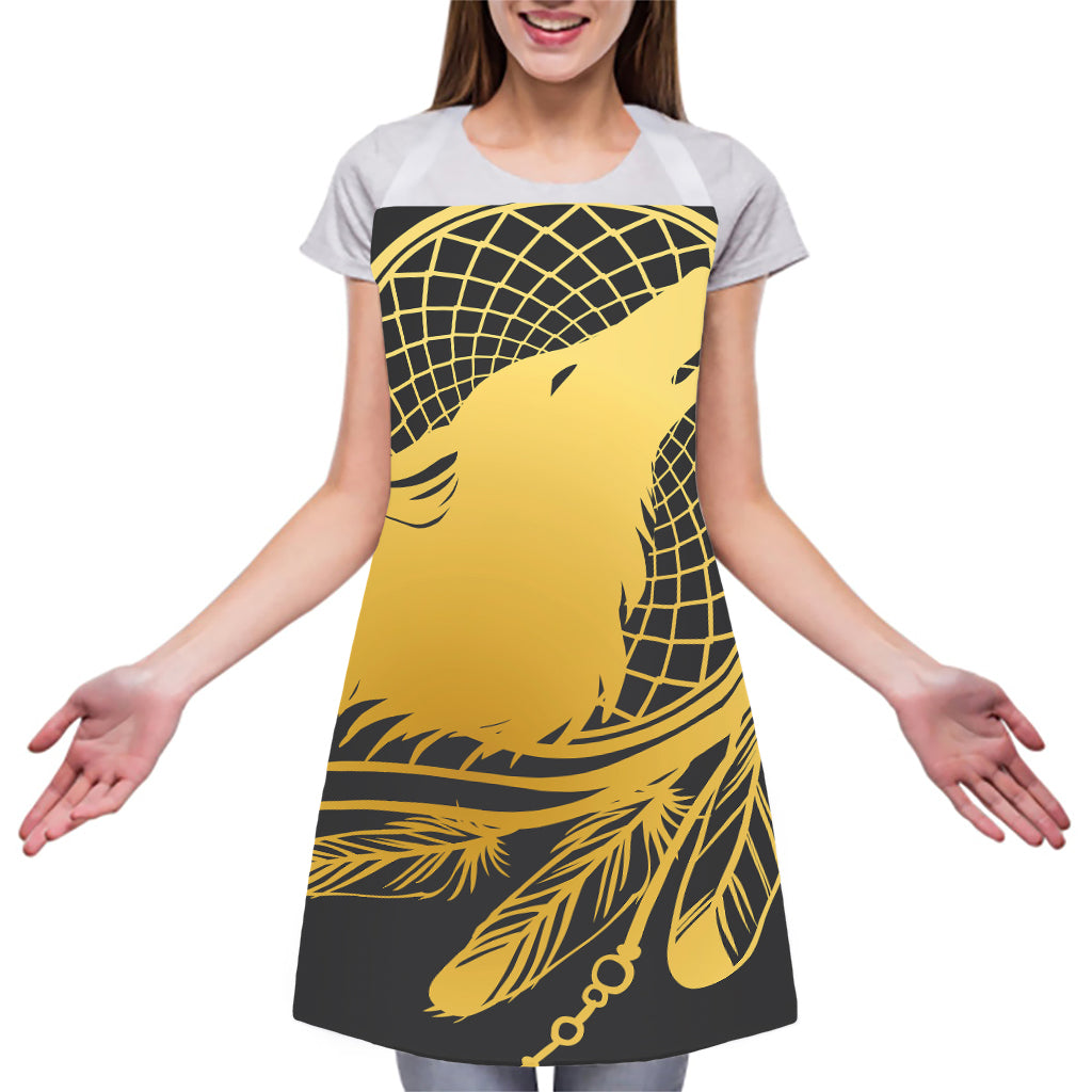 Golden Bohemian Howling Wolf Print Adjustable Apron