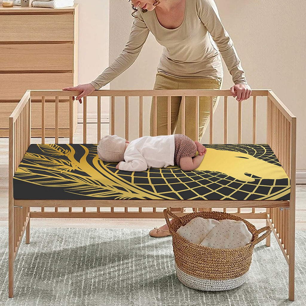 Golden Bohemian Howling Wolf Print Baby Crib Sheet