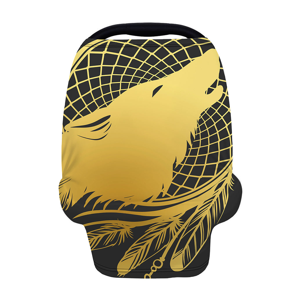 Golden Bohemian Howling Wolf Print Baby Seat Cover