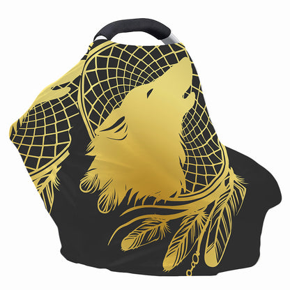 Golden Bohemian Howling Wolf Print Baby Seat Cover