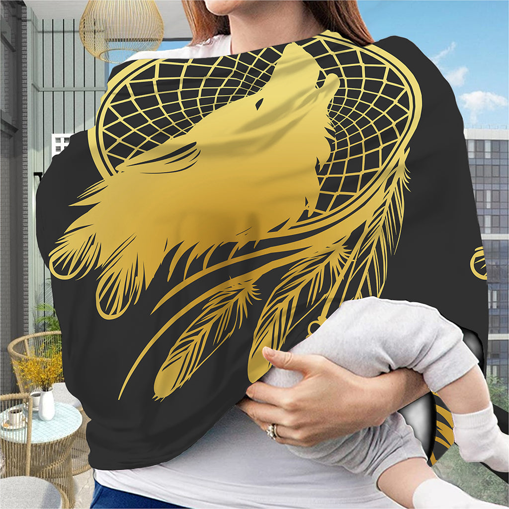 Golden Bohemian Howling Wolf Print Baby Seat Cover