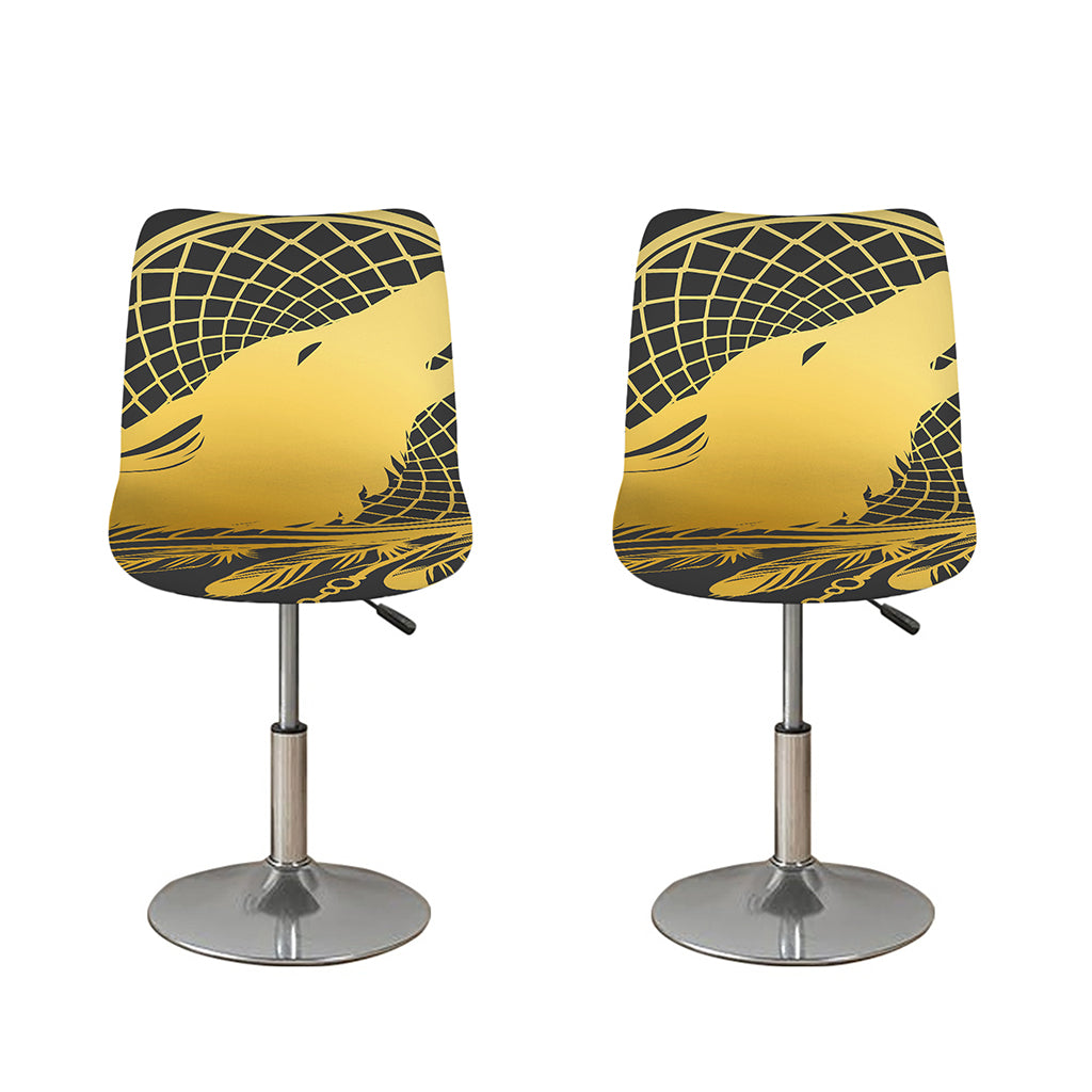 Golden Bohemian Howling Wolf Print Bar Stool Covers
