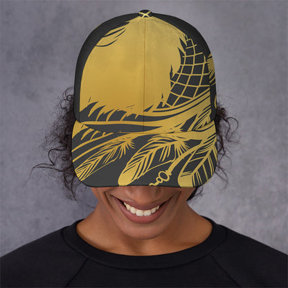 Golden Bohemian Howling Wolf Print Baseball Cap
