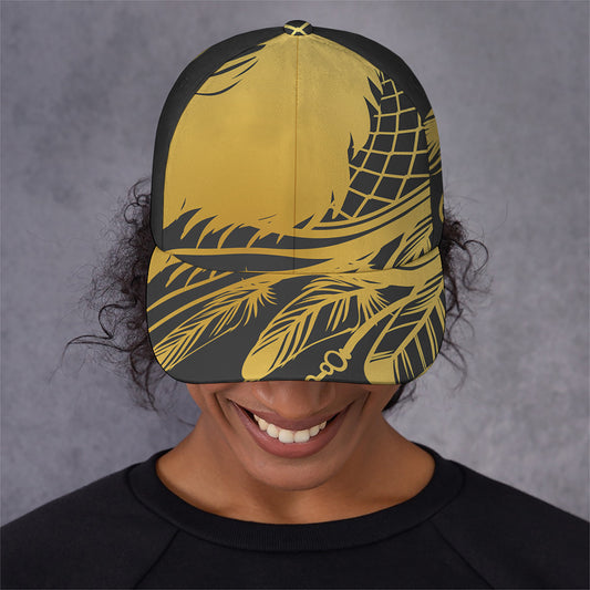 Golden Bohemian Howling Wolf Print Baseball Cap