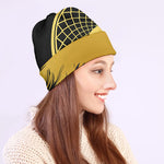 Golden Bohemian Howling Wolf Print Beanie