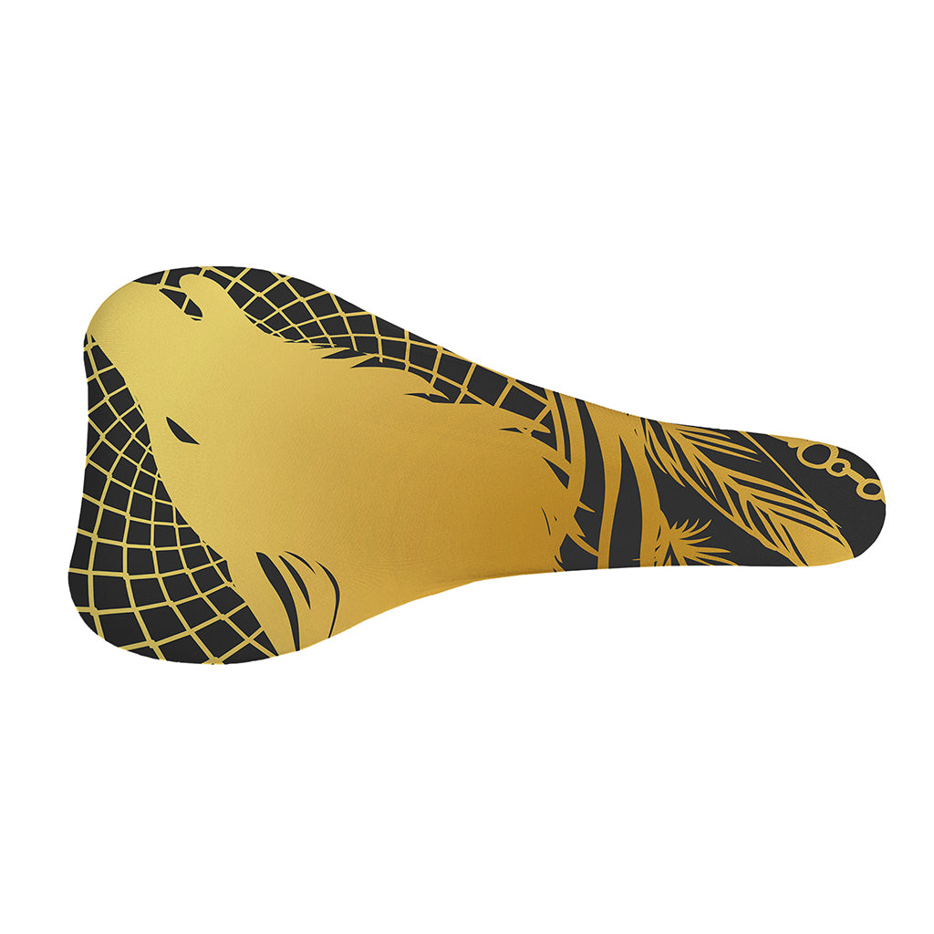 Golden Bohemian Howling Wolf Print Bicycle Seat Cover