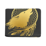 Golden Bohemian Howling Wolf Print Bifold Wallet