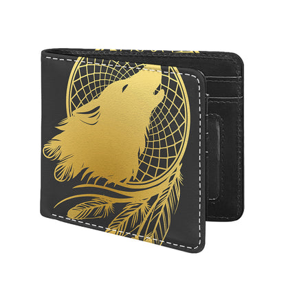 Golden Bohemian Howling Wolf Print Bifold Wallet