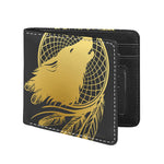 Golden Bohemian Howling Wolf Print Bifold Wallet