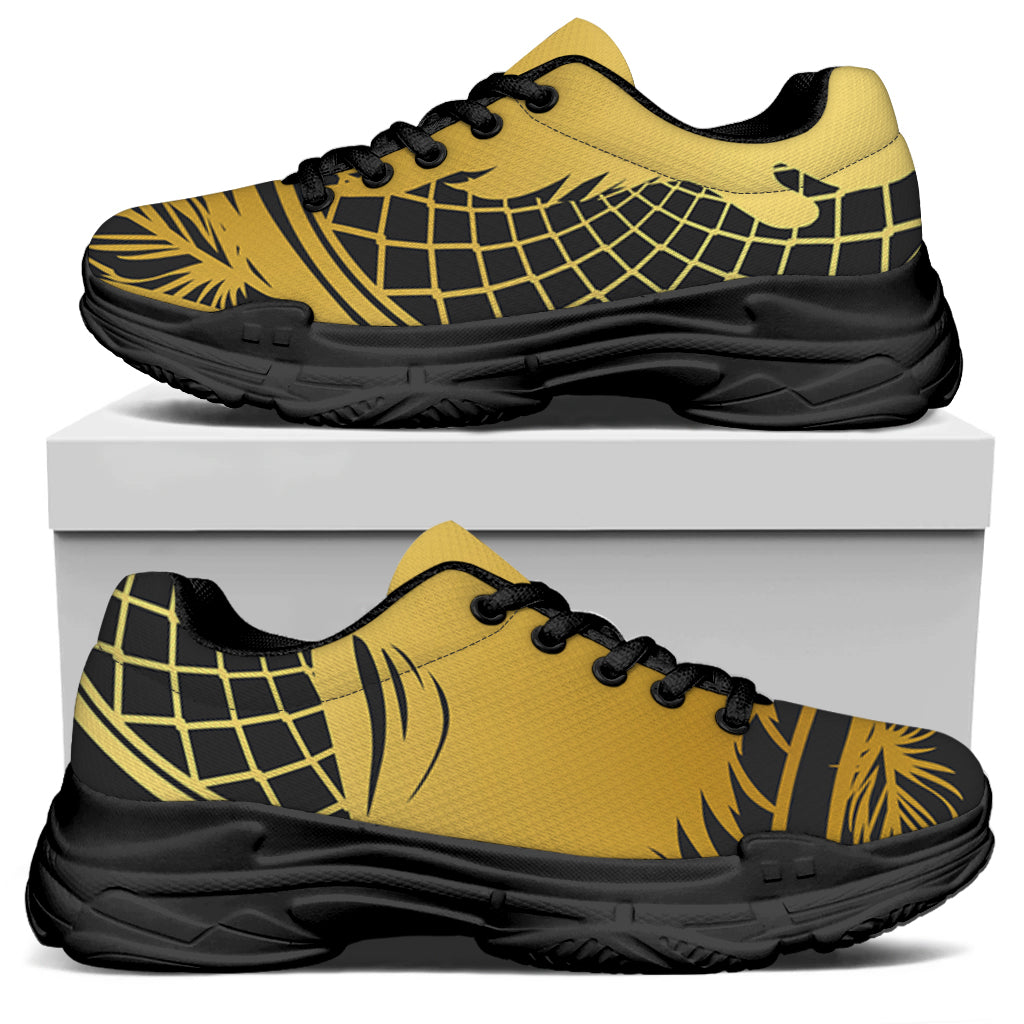 Golden Bohemian Howling Wolf Print Black Chunky Shoes