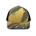 Golden Bohemian Howling Wolf Print Black Mesh Trucker Cap